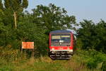 628 220 schleicht durch das dichte Gr�n und erreicht den Haltepunkt Hatcarau als R 11484 Urziceni - Ploiesti Sud.

Hatcarau 27.07.2026