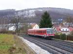 Ein 628er von Ulm Hbf nach Ellwangen verlsst den Bahnhof Oberkochen am 09.11.07.