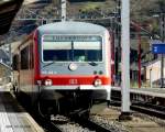 Dieseltriebwagen aus Trier kommend, bei der Ankunft in Wasserbillig am 03.02.08.