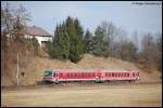 628 344-4 fhrt am 23.02.08 als RE 22518 von Ulm Hbf nach Ellwangen, aufgenommen am KM 1,6 der oberen Jagsttalbahn (KBS 786) bei Rainau-Buch.