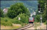 Ein 628er nach Ulm Hbf. Aufgenommen als Telebild bei Oberkochen in Juni 2008.
