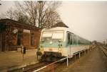 Auf dem Weg von Pasewalk nach Btzow hlt im Februar 1998 der 628 656 in Teterow.Ab Teterow zweigte mal eine Nebenbahn nach Gnoien ab.