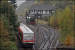 628/928 672 erreicht als RB52  Volmetalbahn  den Bahnhof Brgge(Westf). (05.10.2008)