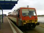 VT 71, ein von der Hessenbahn ausgeliehener 628er im Bahnhof Dagebll - Mole. Er trgt schon die neue internationale Nummer 95 80 0628 071 2 D-HEB. Aufgenommen am 01.02.2009