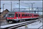 928 647-7 mit irrefhrender Beschriftung unterwegs auf die Insel Rgen.(oder war es doch nur ein Umleiter?)  Stralsund am 27.01.07 