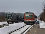 Der 628 560 als RB nach Burghausen am 17.02.2010 bei der Einfahrt in Tling. 

