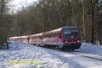 Doppelte Triebwagengarnitur der Heidebahn (KBS 123) am Neujahrsmorgen um 11:11 Uhr von Suerhop kommend in Richtung Buchholz (Nordheide).