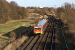 629/628 071 der neg auf seiner Fahrt nach Niebll am 23.03.2010 bei Heiligenstedten-Julianka.