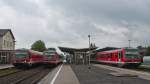 Soltau(Han), 27. August 2011: Ganz links 628 623 mit RB 14648 (Uelzen - Bremen Hbf), daneben 628 624 mit RB 14645 (Bremen Hbf - Uelzen), sowie ganz rechts 628 622 mit RB 14771 (Soltau(Han) - Bennemhlen).