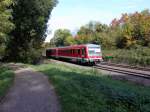 Triebwagen BR 628 zwischen Germersheim und Wrth im Sommer 2005