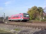 Triebwagen BR 628 fhrt aus dem Bahnhof Germersheim in Richtung Sondernheim aus. Sommer 2005