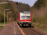 BR 628 in Hinterweidenthal auf der Queichtalbahn Landau-Pirmasens.