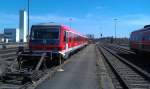 Ein VT 628 / eine BR 628 steht am 28.04.2012 abgestellt in Hof Hbf.