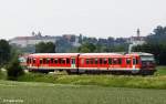 DB Regio  628 + 928 424 als RB 59727 Bogen - Neufahrn, Gubodenbahn KBS 932 Bogen - Neufahrn, fotografiert vor dem Kloster Mallersdorf am 20.06.2012
