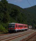 628 403 als RB 38930, Neustadt Bbig - Kaiserslautern Hbf, kurz vor seinem Halt in Lambrecht(Pfalz). 06.09.2012