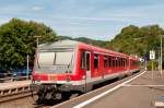 Die DB 628 mit Regional von Saarbrcken, bei Ausfahrt von Bad Mnster am Stein am 17 august 2012.