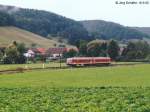 628 604 zwischen den Stationen Langenorla West und Langenorla Ost. (Blick nach Nordosten am 16.9.00)
