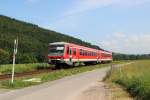 928 327 als RB 23607 (Miltenberg - Sekach) zwischen Breitendiel und Weilbach (Unterfr) am 15.07.13
