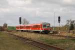 928 435 und ein weiterer 628 am 01.04.2012 als RE nach Bad Kleinen in Grieben (Meckl).