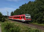 Der 628 589 als RB nach Salzburg am 08.08.2014 unterwegs bei Garching an der Alz.