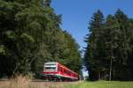 Ein Nachschuß auf den 628 580-3 nach Burghausen wurde am 28.08.14 bei Pirach angefertigt.