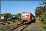 628 427 wartet am 27.09.2014 in Rheinsberg (Mark) auf die Rückfahrt als RB 18422 nach Löwenberg. 