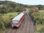 928 224 erreichte am 20.8.14 als RB nach Miltenberg den Bahnhof Blaufelden. Das Ausfahrsignal der Gegenrichtung für Gleis 2 zeigte natürlich  Halt .