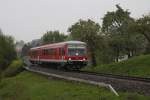 Am 1.Mai machte sich 628 415 auf den Weg nach Kisslegg. Hier kurz vor der Einfahrt in den Bahnhof Enzisweiler auf der Strecke Friedrichshafen - Lindau.