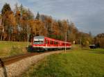 Der 628 612 als RB nach Mühldorf am 13.11.2015 unterwegs bei Pfenningbach.