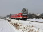 Der 628 639 als RB nach Passau am 06.01.2016 unterwegs bei Sulzbach am Inn.