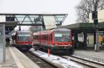 Südostbayernbahn DB 628 628-9 + 928 628-6 (Bj. 1995, AEG) als RB 27155 Mühldorf - Burghausen + DB 628 574-5 + 928 574-2 (Bj. 1994, AEG) als RB 27209 Mühldorf - Rosenheim, fotografiert im Bf. Mühldorf am 18.02.2013