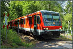 628 225 der CLR hält am 16.07.2023 am Haltepunkt Vatteröder Teich.