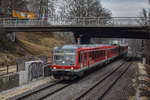 628 904 mit 902 als Ersatz für Doppelstockwagen auf dem RE nach Friedrichshafen Stadt am 25.01.2020 bei der ausfahrt aus Ulm