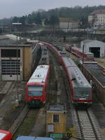 650 327 und 628 542, welcher ein paar Tage später aus dem aktiven Dienst verabschiedet wurde, standen am 6.2.21 neben der Ulmer Bahnwerkstatt  Am Wall 