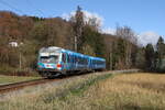 628 423 war am 6. November 2022 auf der Strecke von Traunstein nach Ruhpolding im Einsatz. Das Bild entstand kurz vor Eisenärzt.