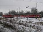 Auf dem ehemaligen Güterbahnhof von Schwerin sind Triebwagen der Baureihe 628 abgestellt und warten auf ihren nächsten Einsätze am 05.12.2010
