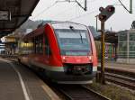 640 017 (LINT 27) der 3-Lnder-Bahn als RB 95 (Sieg-Dill-Bahn) nach Au/Sieg fhrt am 03.04.2011 im Bahnhof Betzdorf/Sieg ab.