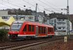 640 015 ein LINT 27 der DreiLnderBahn hat als RB 95 (Au – Betzdorf – Siegen) am 04.12.2011 den Bahnhof Betzdorf/Sieg verlassen und fhrt weiter in Richtung Siegen.