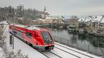 641 038 vor der Laufenburger Altstadt. Fuhr am 08.01.2026 als RB 30 auf der Hochrheinbahn.
