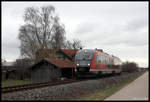 Desiro VT 642101 nähert sich hier auf der KBS 973 am 20.3.2017 um 9.24 Uhr aus Türkheim kommend dem Endbahnhof Bad Wörishofen.