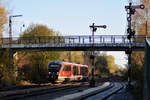 Am 31.10.2017 fährt 642 632 von Weißenhorn kommend in Senden ein.