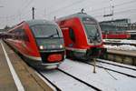 642 093-8 und 642 590-3 treffen am 7.1.2019 als RE57588 nach Kempten(Allgäu) Hauptbahnhof im Münchener Hauptbahnhof auf 445 099-8 als RE4017 von Ingolstadt Hauptbahnhof.