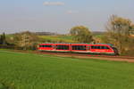 Am 25.04.2013 fährt 642 207/707  Amorbach  als RE  Hohenloheexpress  Heilbronn-Crailsheim bei Öhringen-Eckartsweiler seinem nächsten Halt Neuenstein entgegen. 