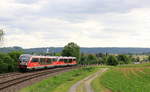 642 230+xxx als RE Heilbronn-Crailsheim am 24.05.2020 bei Öhringen-Cappel. Rechts im Bild ist die hier leider endende Oberleitung samt Abstellanlage für die Stadtbahn Heilbronn zu erkennen. 