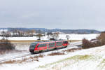 642 674 als RE Heilbronn-Hessental am 26.01.2021 bei Waldenburg. 