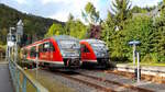 Am 28.9.22 standen 642 188 als Ersatzzug und 642 238 im Bahnhof von Hennersdorf (Sachs).