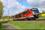 Zwischen Schönau und Uder kommt 642 018-5 (Siemens Desiro Classic) um die Ecke gebogen.

🧰 Nordthüringenbahn (DB Regio Südost)
🚝 RE 16257 (RE2) Kassel-Wilhelmshöhe–Erfurt Hbf
🕓 6.5.2023 | 11:49 Uhr
