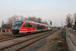 Der von DB Regio Mecklenburg Vorpommern an DB Regio Südost ausgeliehene 642 034 war am 09.03.2026 in Gispersleben mit dem defekten 642 072 als RE 16563 von Nordhausen nach Erfurt Hbf unterwegs.