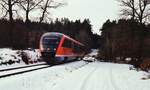 642 076 auf der Fahrt von Hilpoltstein nach Roth beim bereits Anfang der 1920er Jahre aufgelassenen Haltepunkt 'Losmühle'.__02-2015