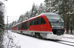 642 039-2 arbeitet sich am 27.01.05, in Doppeltraktion als RB 17667, durch den Schnee in der Dresdener Heide.